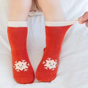 Зимние детские носки, теплые Махровые Носки с милым мультяшным рисунком на нескользящей подошве для новорожденных мальчиков и девочек, толстые хлопчатобумажные домашние носки, обувь для кроватки