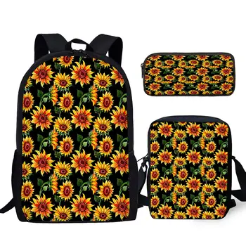 Бренд YIKELUO Pop Sunflower Design Прочный Рюкзак, сумка-мессенджер, Студенческий пенал, Регулируемый плечевой ремень, рюкзак