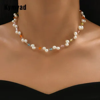 Колье-чокер Kymyad для женщин, имитирующее жемчужные украшения, ожерелье, Милые массивные ожерелья из бисера, воротник