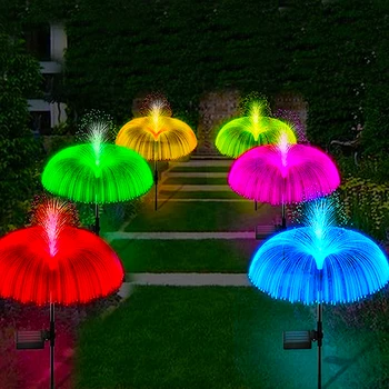 7 Изменяющих цвет садовых солнечных фонарей в виде медуз, наружные водонепроницаемые волоконно-оптические цветочные лампы для украшения внутреннего дворика и сада
