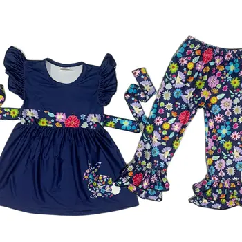 Новая модная Детская Дизайнерская одежда, Расклешенные штаны для девочек, Наряды с принтом Кролика, Милая одежда для маленьких девочек, Комплект детской одежды на Пасху